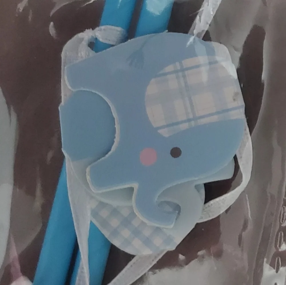 Baby Boy Shower Cake Topper Banner Blue Elephant Welcome Little One Birth Insert